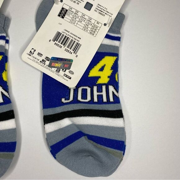 For Bare Feet Jimmie Johnson #48 Blue Yellow Stripe Ankle Socks M 6-11 W 5-10 M - Picture 9 of 10